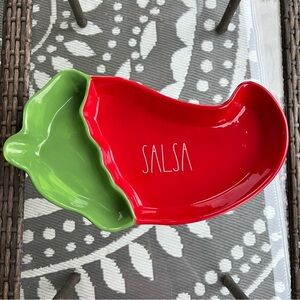 NEW Rae Dunn SALSA adorable Spicy RED PEPPER ceramic appetizer divided tray